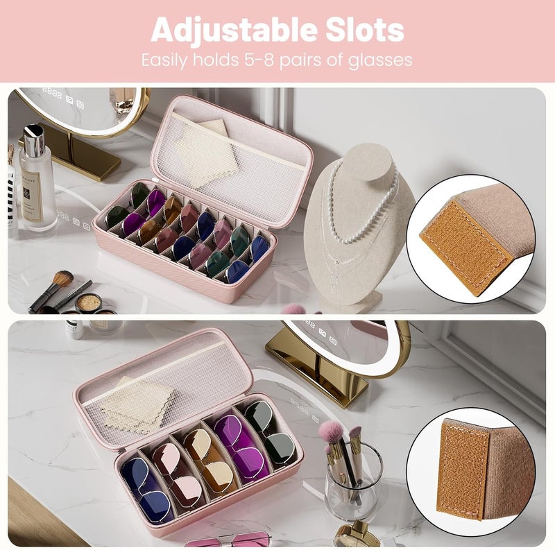 Vecxoty Travel Sunglasses Organizer​,​ Hard Shell​ Sunglass Case Adjustable Slots for Multiple ​Sunglass Eyeglass Case - Image 2